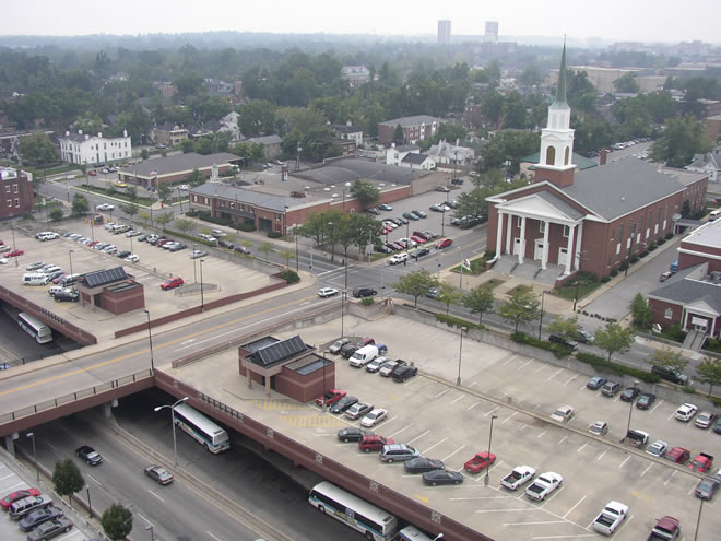 The transit station from across the street